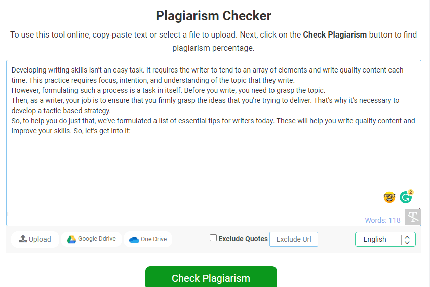 Plagiarism Checker Input